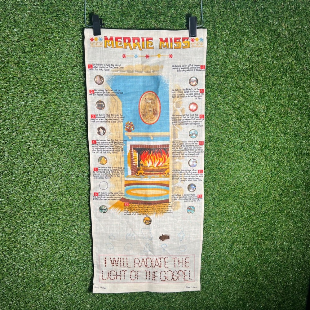 Vintage Merrie Miss LDS Articles of Faith Linen Wall Hanging Tapestry